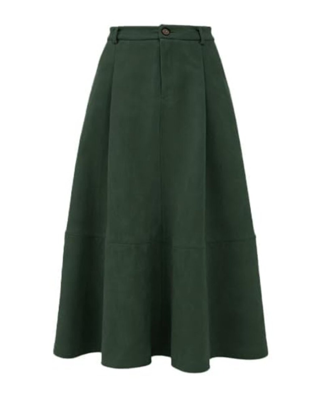Faux Suede Midi Skirt A-Line Pleated High Waist Pockets Fall